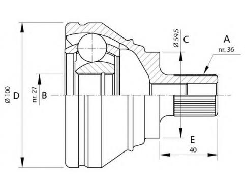 wheel shaft outer with jointand attachment parts