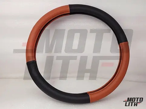 15 Inch - Universal Steering Wheel Cover (Black-Tan)