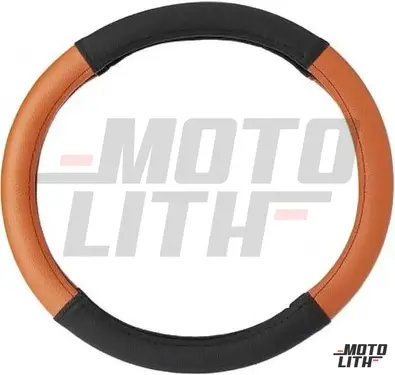 15 Inch - Universal Steering Wheel Cover (Black-Tan)