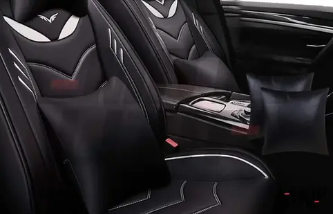Car Pillow Back Rest Cushion Leather - Black (Set of 2)